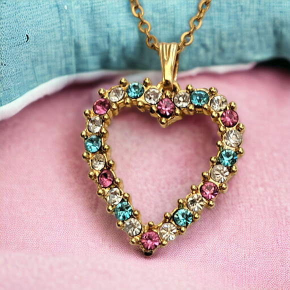 Colorful Heart Jewelry, 18in Gold-Tone Chain, - Picture 15 of 16